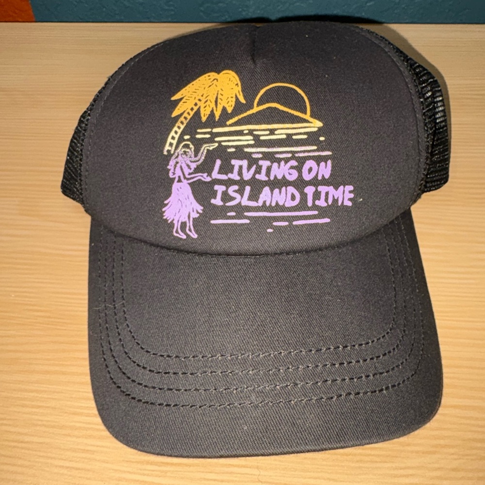 Billabong Black Trucker Hat with Yellow & Lavender Island Graphic